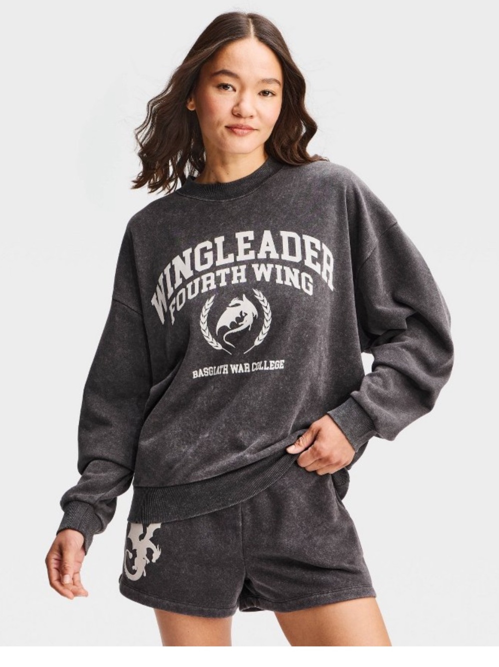 Washed Charcoal Graphic Crewneck Sweatshirt - Fourth wing wingleader